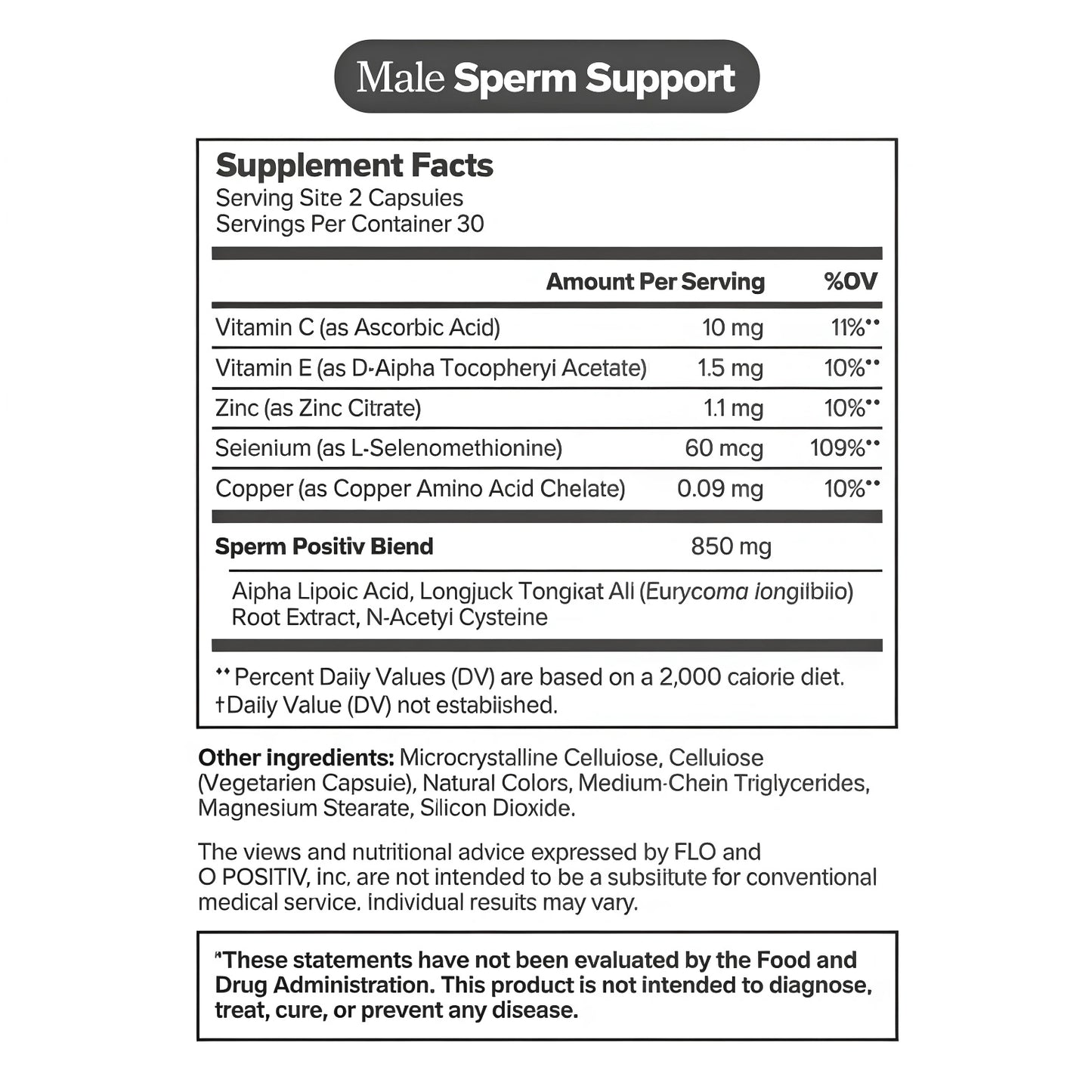 O Positiv Preggo Sperm Health Capsules for Men - OBGYN-Formulated for Improved Sperm Count & Motility with Tongkat Ali, NAC, Alpha Lipoic Acid – Male Reproductive Health, 60 Count (Pack of 1)