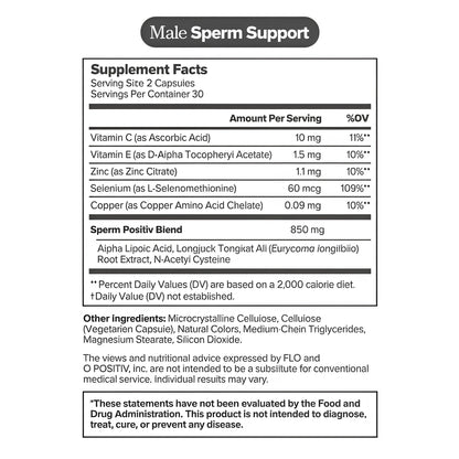 O Positiv Preggo Sperm Health Capsules for Men - OBGYN-Formulated for Improved Sperm Count & Motility with Tongkat Ali, NAC, Alpha Lipoic Acid – Male Reproductive Health, 60 Count (Pack of 1)